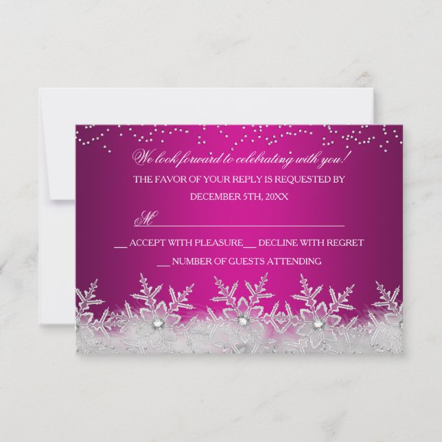 Crystal Snowflake Hot Pink Christmas Party RSVP (Front)