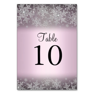 Crystal Snowflake Pink Winter Table Number Card