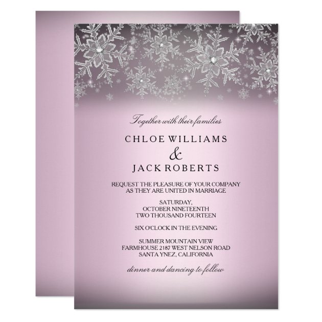 Crystal Snowflake Pink Winter Wedding Invitation
