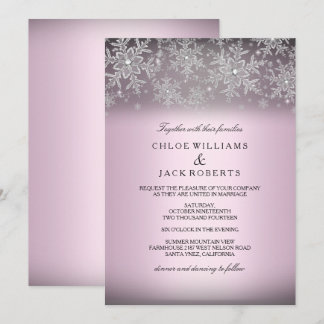 Crystal Snowflake Pink Winter Wedding Invitation