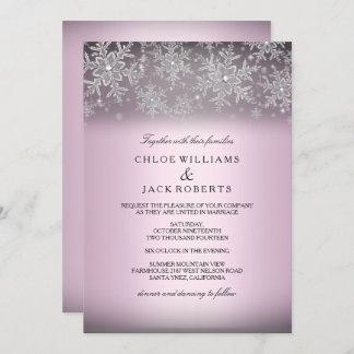 Crystal Snowflake Pink Winter Wedding Invitation
