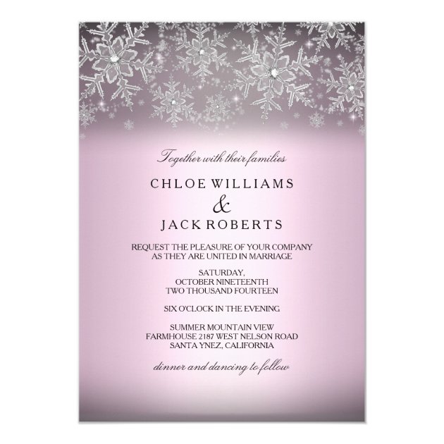 Crystal Snowflake Pink Winter Wedding Invitation