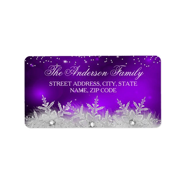 Crystal Snowflake Purple Christmas Address Labels (Front)