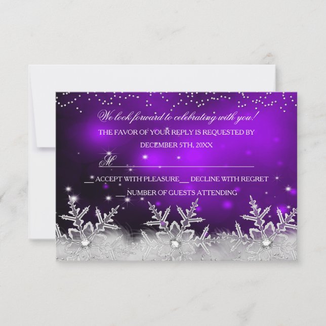 Crystal Snowflake Purple Christmas Party RSVP Invitation (Front)