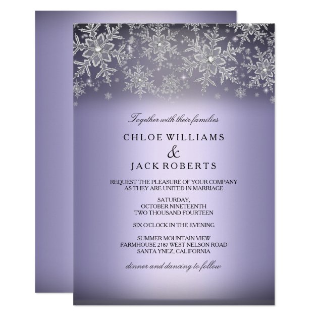Crystal Snowflake Purple Winter Wedding Invitation