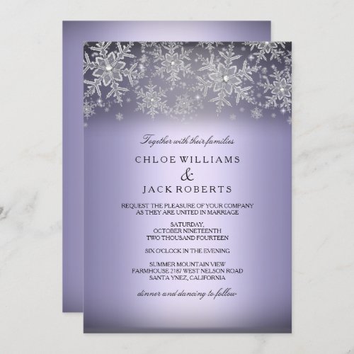 Crystal Snowflake Purple Winter Wedding Invitation