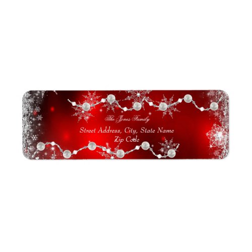 Crystal Snowflake Red Christmas Address Labels