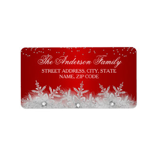 Crystal Snowflake Red Christmas Address Labels