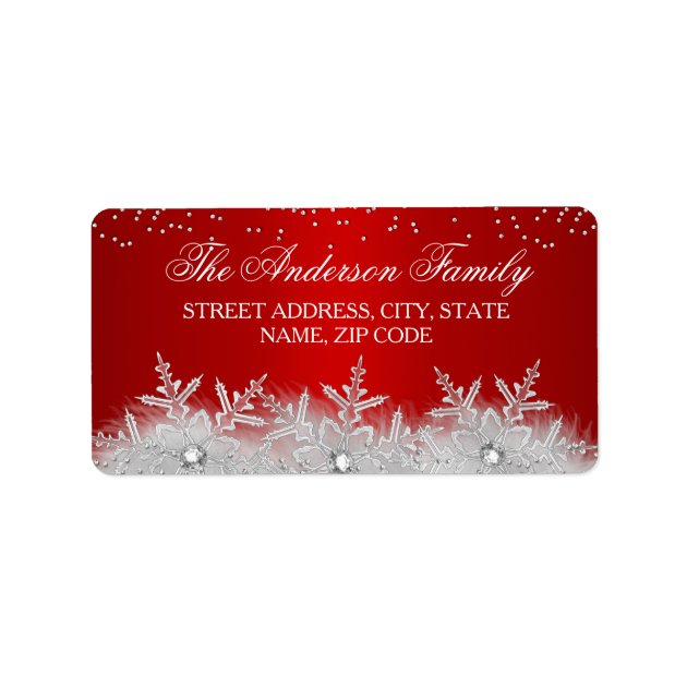 Crystal Snowflake Red Christmas Address Labels