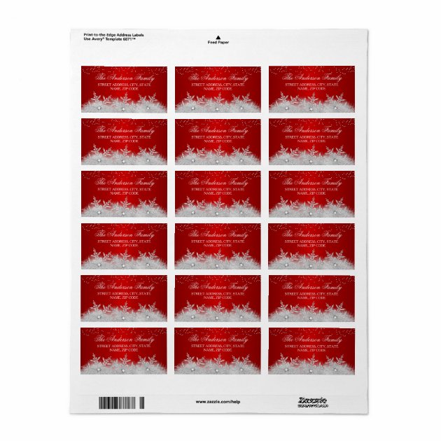 Crystal Snowflake Red Christmas Address Labels