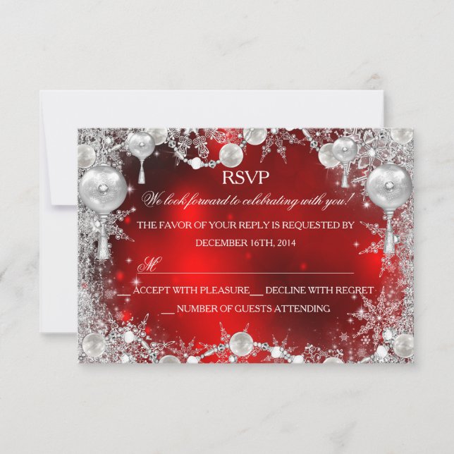Crystal Snowflake Red Christmas Holiday RSVP Card (Front)