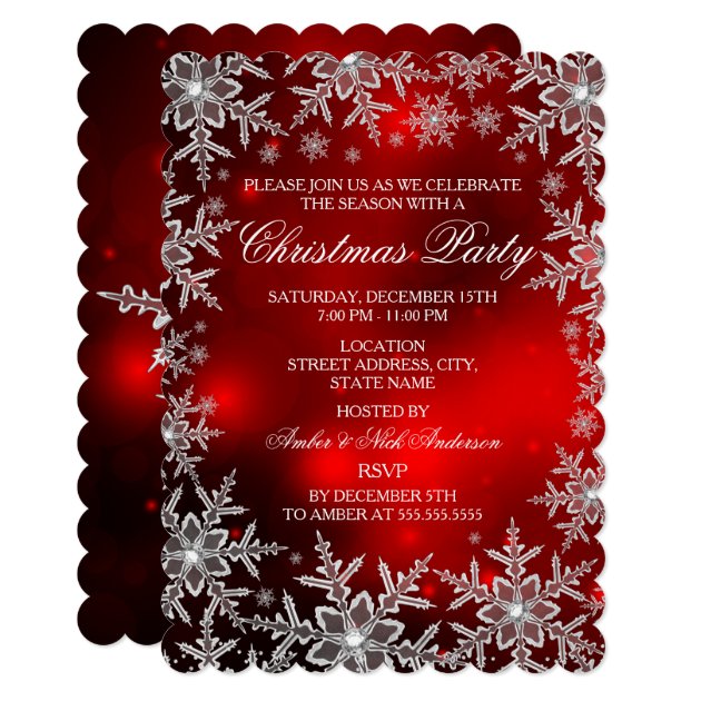 Crystal Snowflake Red Christmas Party Scall Invitation
