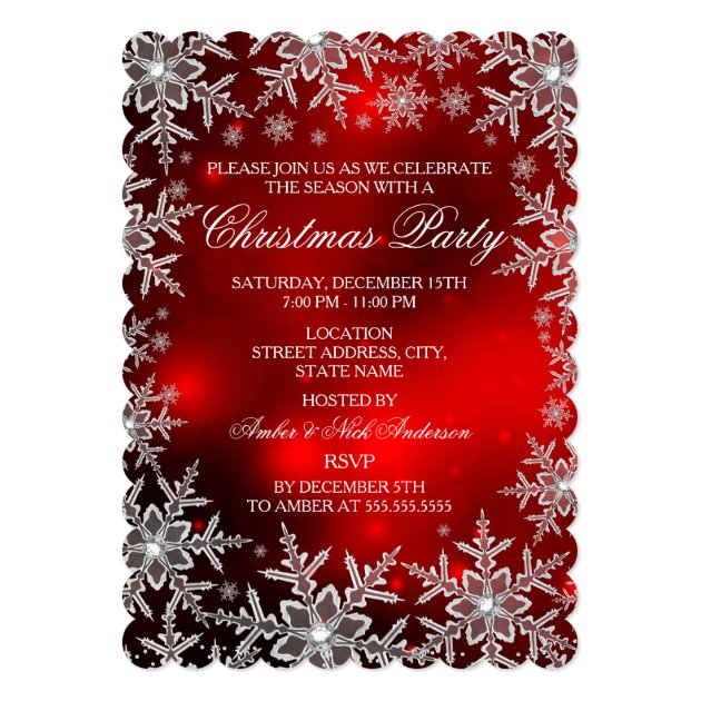 Crystal Snowflake Red Christmas Party Scall Invitation