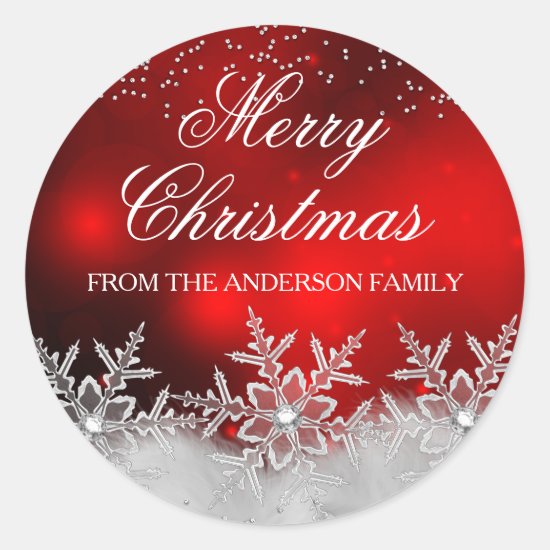 Crystal Snowflake Red Christmas Sticker