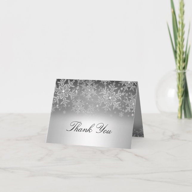 Crystal Snowflake Silver Winter Thank You Card (Front)