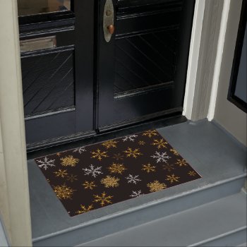 Crystal Snowflakes Black Gold Doormat by holiday_store at Zazzle