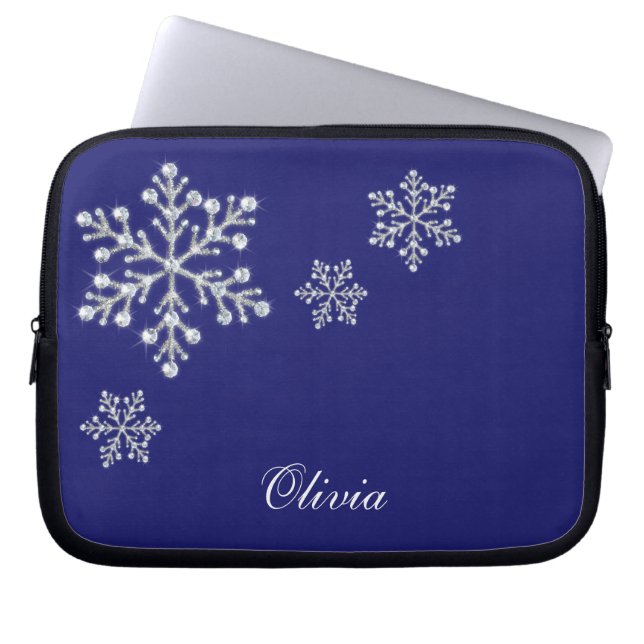 Crystal Snowflakes Blue Laptop Sleeve (Front)