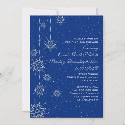Crystal snowflakes blue wedding bridal shower invitation