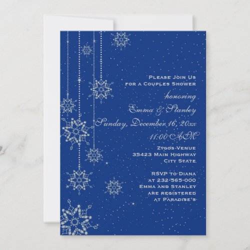 Crystal snowflakes blue wedding couples shower invitation