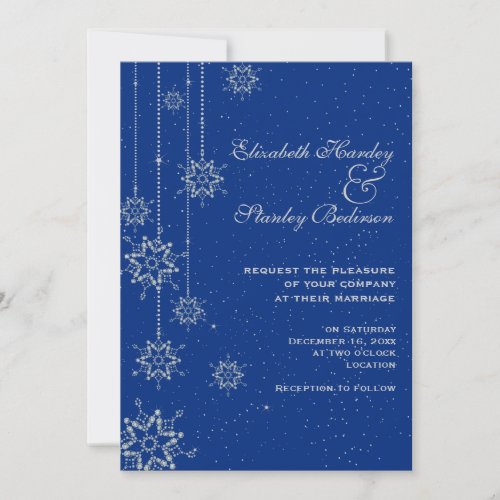 Crystal snowflakes blue wedding invitation