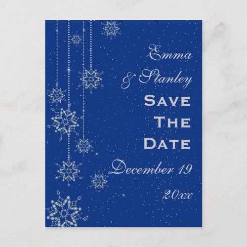 Crystal snowflakes blue wedding Save the Date Announcement Postcard