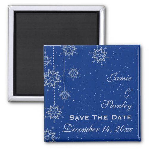 Crystal snowflakes blue wedding Save the Date Magnet