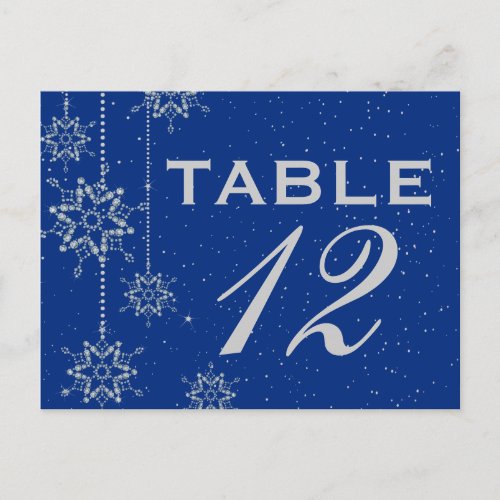 Crystal snowflakes blue wedding table number