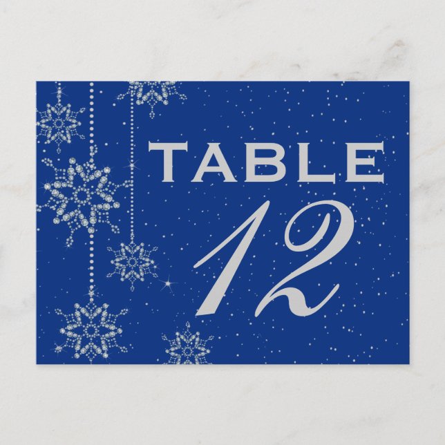 Crystal snowflakes blue wedding table number (Front)