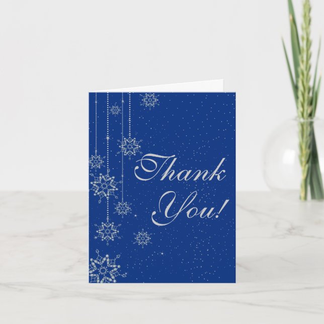Crystal snowflakes blue wedding Thank You (Front)