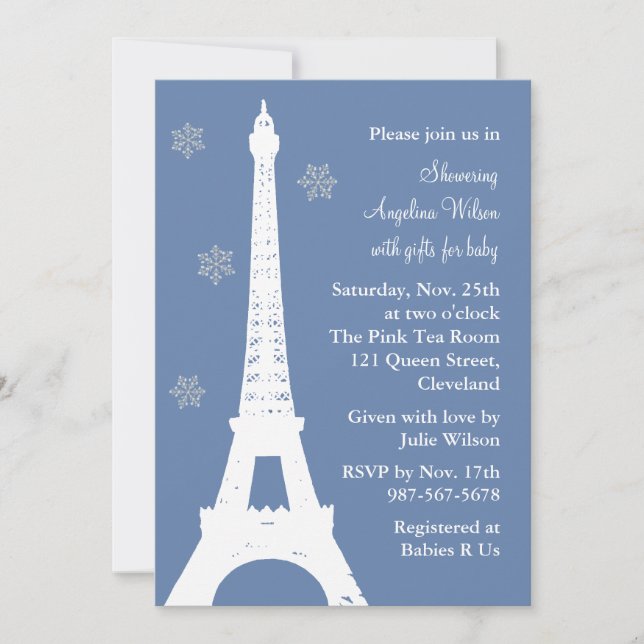 Crystal Snowflakes in Paris (blue) Invitation (Front)