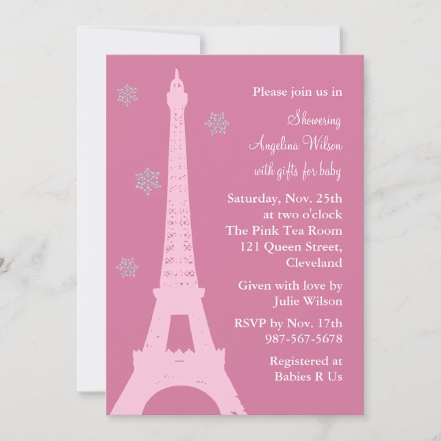 Crystal Snowflakes in Paris (pink) Invitation (Front)