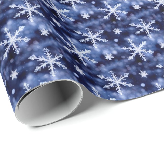 Crystal snowflakes on blue winter theme wrapping paper (Roll Corner)