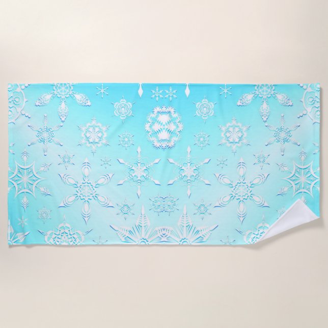 Crystal Snowflakes Pattern Beach Towel (Front)
