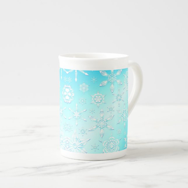 Crystal Snowflakes Pattern Bone China Mug (Front Right)