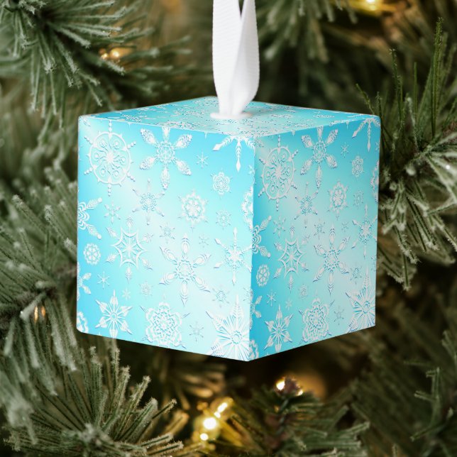 Crystal Snowflakes Pattern Cube Ornament (Tree)