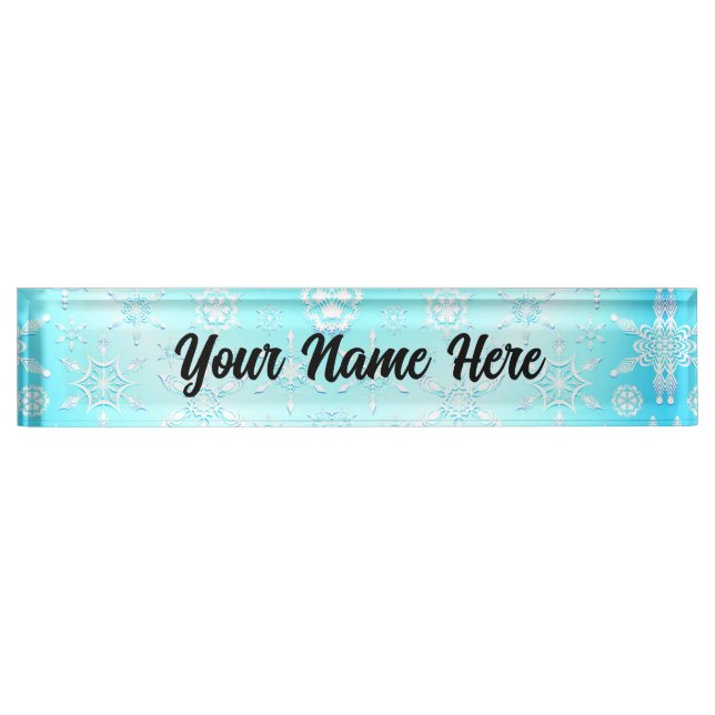 Crystal Snowflakes Pattern Desk Name Plate (Front)