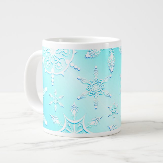 Crystal Snowflakes Pattern Giant Coffee Mug (Front Left)