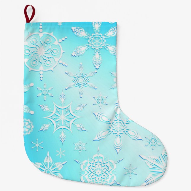 Crystal Snowflakes Pattern Large Christmas Stocking (Front)