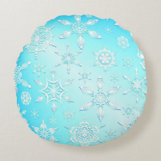 Crystal Snowflakes Pattern Round Pillow