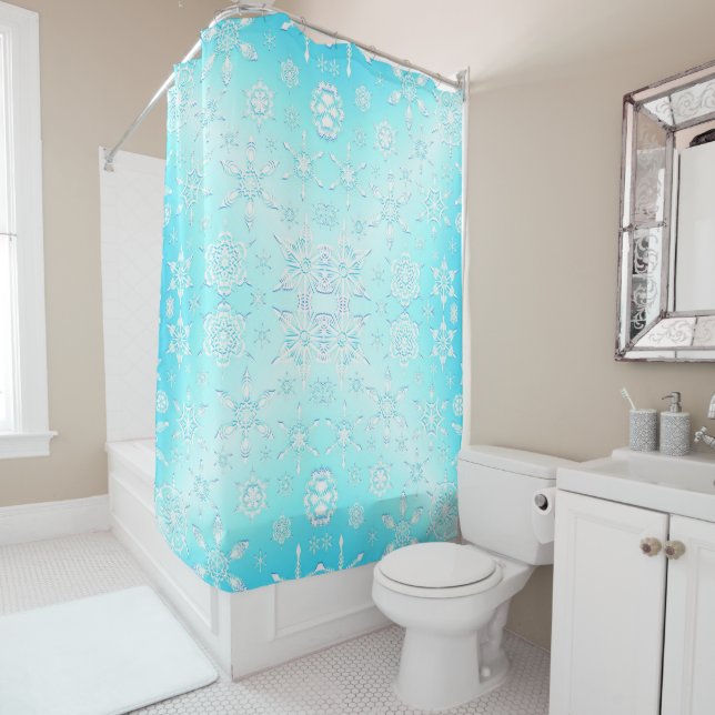 Crystal Snowflakes Pattern Shower Curtain (In Situ)