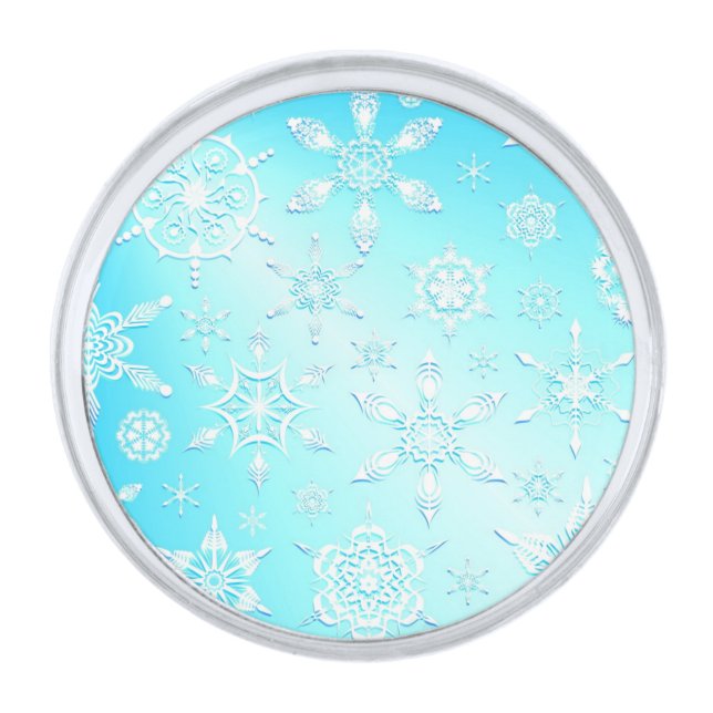 Crystal Snowflakes Pattern Silver Finish Lapel Pin (Front)