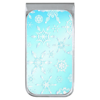 Crystal Snowflakes Pattern Silver Finish Money Clip