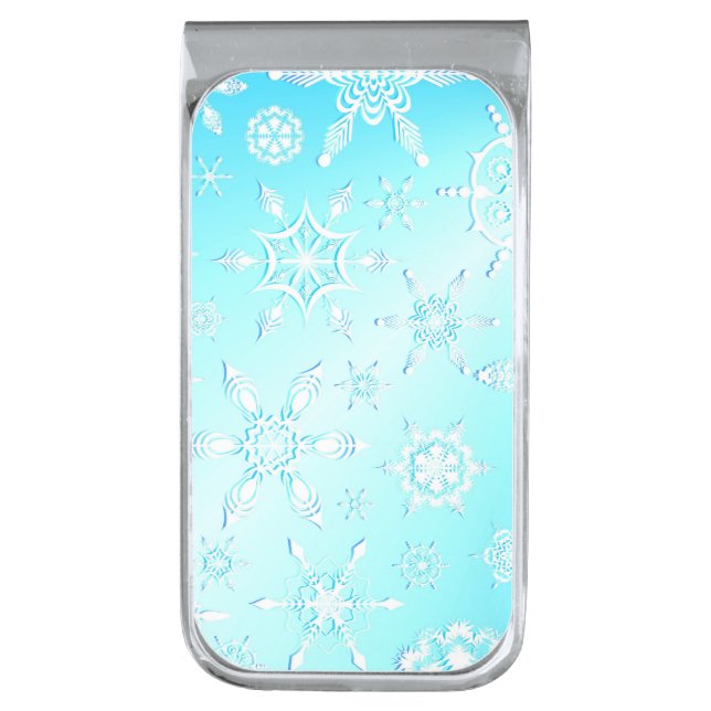 Crystal Snowflakes Pattern Silver Finish Money Clip (Front Vertical)