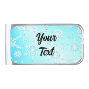Crystal Snowflakes Pattern Silver Finish Money Clip