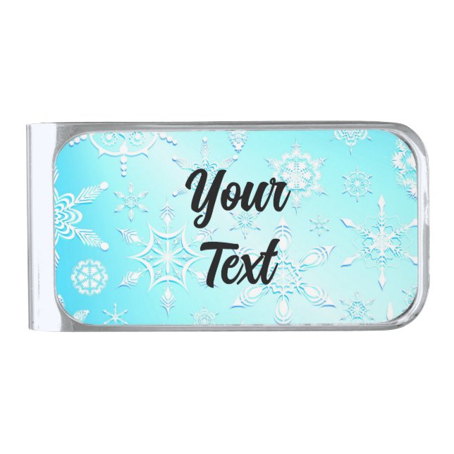 Crystal Snowflakes Pattern Silver Finish Money Clip (Front)