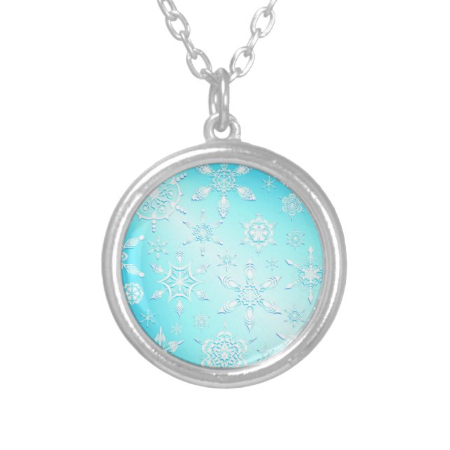 Crystal Snowflakes Pattern Silver Plated Necklace (Front)