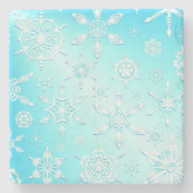 Crystal Snowflakes Pattern Stone Coaster (Front)