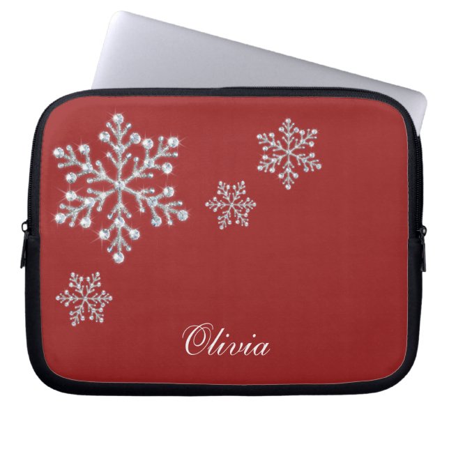 Crystal Snowflakes Red Laptop Sleeve (Front)
