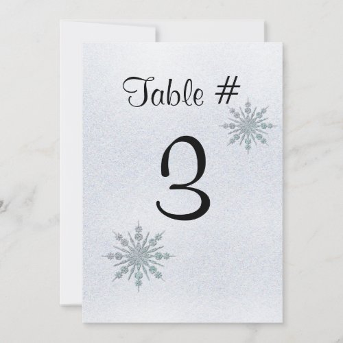 Crystal Snowflakes Winter Wedding Table Number Announcement