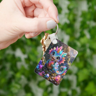 Crystal Sprout – Cute Crystal Dragon Fantasy Art Keychain
